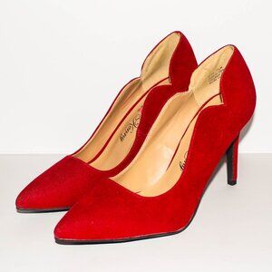 Red Suede Pointed Toe Heels
